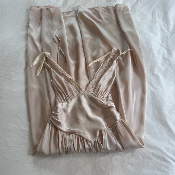 Helsa pink/beige maxi silk dress with cuet bowtie - Picture 2 of 6